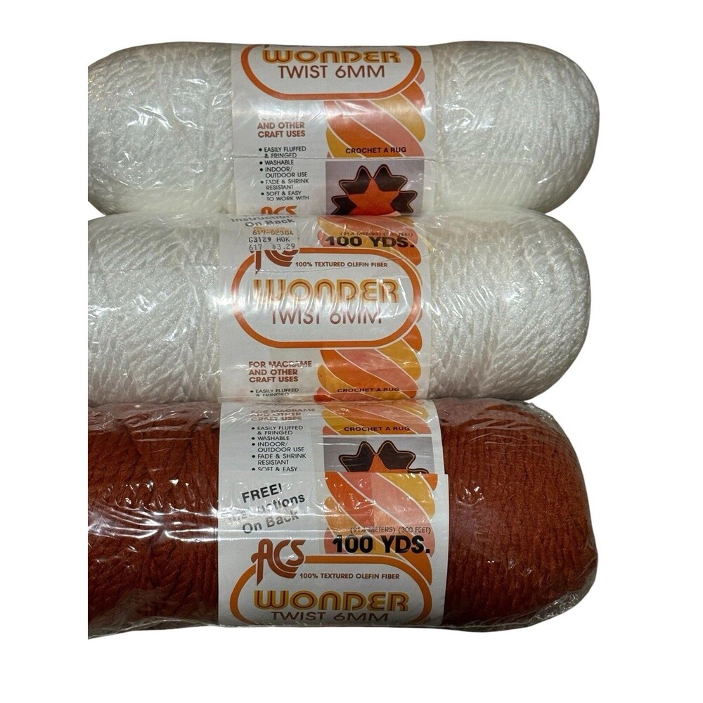 ACS Wonder Twist 6mm Macrame Cord Lot 3 300 Yards White Rust Factory Sealed